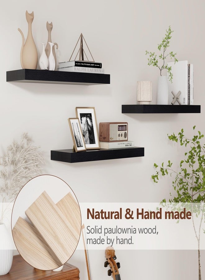 fuqing Floating Shelves for Wall - Black Wood Wall Shelves Set of 3 - Modern Style Wooden Shelves for Room Decor & Storage - Image 2